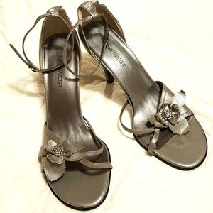 Nine West Pewter High-Heeled Sandals